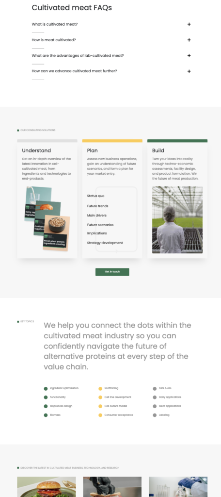 The bottom of Bright Green Partners Cultivated Meat Cellular Agriculture Alternative Proteins Landing Page